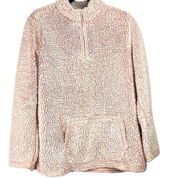 Woman's Pink Teddy Bear Fleece Sweatshirt Quarter Zip Sweatshirt 1X CottageCore - Picture 1 of 5